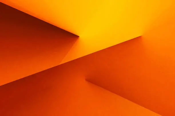 Photo of Orange abstract background. Geomeric. Line triangle angle polygon 3D. Light neon. Gradient. Envelope sign symbol. Letter message sms mail. Connection communication.
