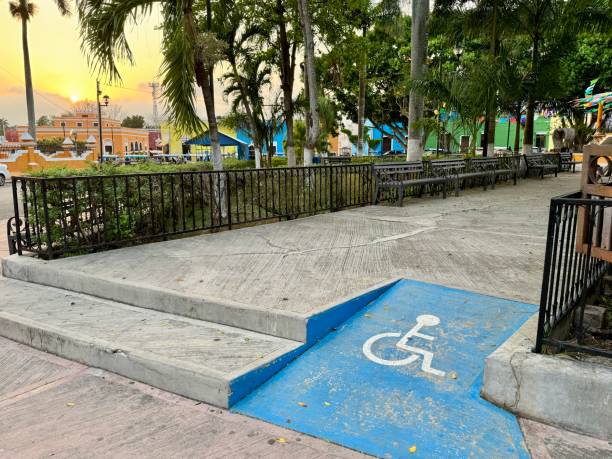 Accessible wheelchair ramp in a small square in Mexico