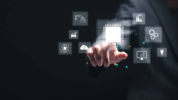 istock Microchip concept, businessman touch virtual screen of microchip icon for artificial intelligence automation and internet of things, IOT, Digital integration. Business internet and technology. 2083954606