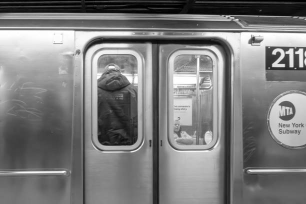 Manhattan, New York, USA - March 2024. Subway car in a station at Bowling Green, New York City, USA.