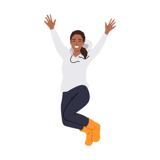 Vector illustration of The Gleeful Christmas Jumping Girl wearing hoodie smile.