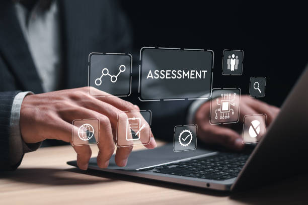 istock Assessment evaluation measure analytics business technology concept. Businessman use laptop to evaluate corporate work to increase efficiency. 2083969979