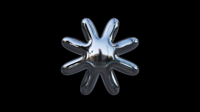 Chrome Retro Metal Abstract Inflated Y2K Rave Daisy Shape Isolated Loop With Alpha Matte