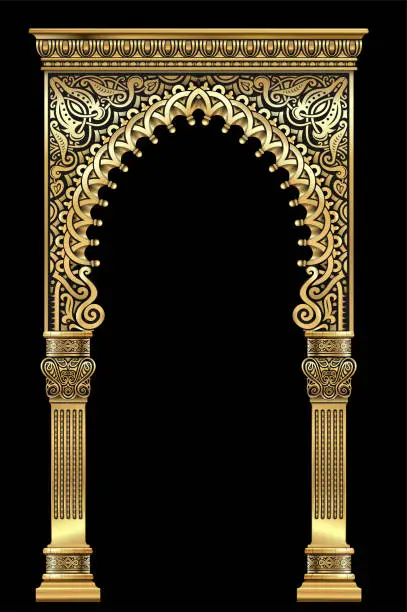 Vector illustration of Golden luxury classic arch portal with columns