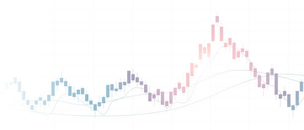 Widescreen abstract financial chart with line graph and glowing light on white color background Widescreen abstract financial chart with line graph and glowing light on white color bitcoin trading stock illustrations