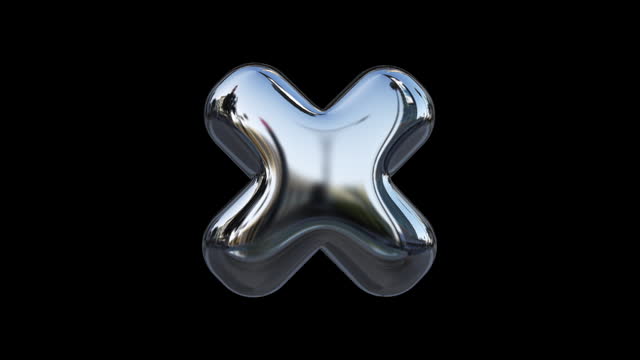Chrome Retro Metal Abstract Inflated Y2K Rave Plus Cross Shape Isolated Loop With Alpha Matte
