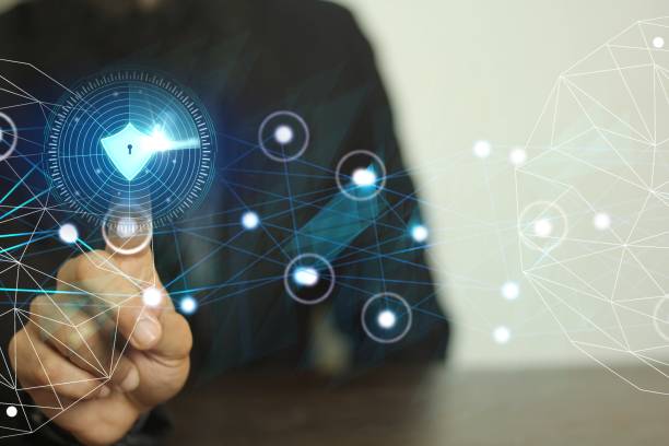 istock Business man touching futuristic interface with digital network connections and icons. 2084014179