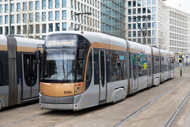 istock Two modern trams in the city 2084054800