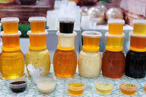 Clear honey, organic honey in farm shop