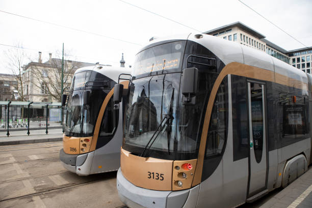 istock Two modern trams in the city 2084057952