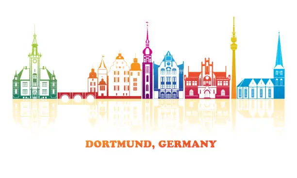 Vector illustration of Colourfull Skyline panorama of city of Dortmund, Germany