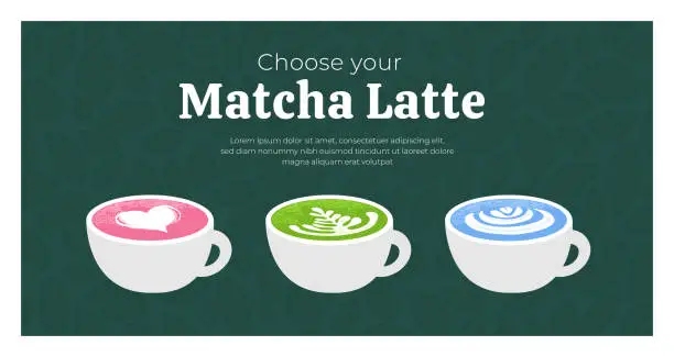 Vector illustration of Choose your matcha latte design template with vector illustration of Japanese drink tea diverse color