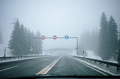 Driving view on winter road