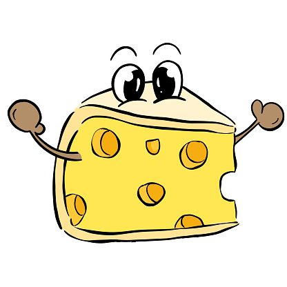 Funny Cartoon Cheese Brie Character Smiling With Eyes Illustration