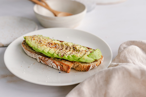 Toasted bread with sliced avocado