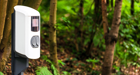 Car charging station in the forest