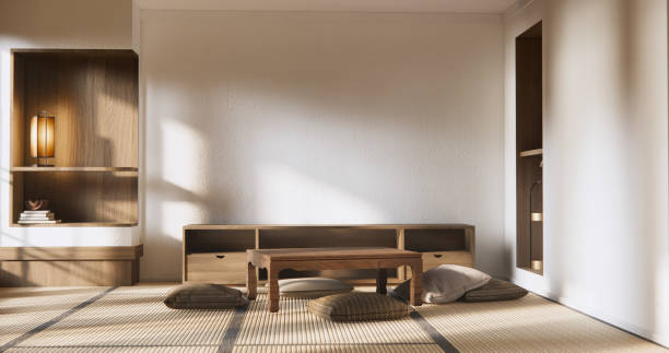 istock Modern with low table and pillow on minimal room japan style. 2084147234