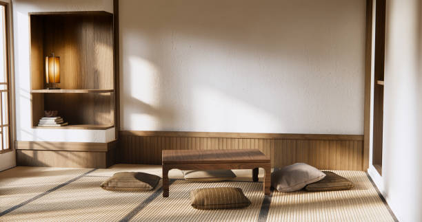 istock Modern with low table and pillow on minimal room japan style. 2084147236