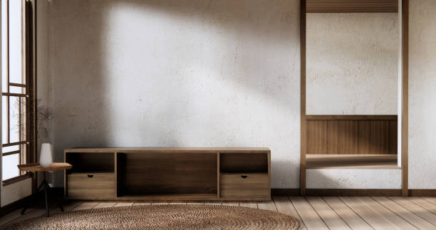 istock cabinet in modern empty room and white wall on white floor room japanese style. 2084149368