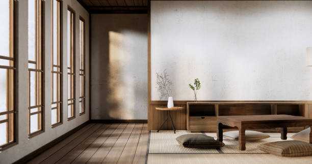 istock Modern with low table and pillow on minimal room japan style. 2084149908