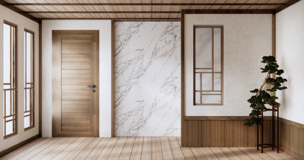 istock Minimalist Interior with wooden japan empty wall background mockup 2084150432