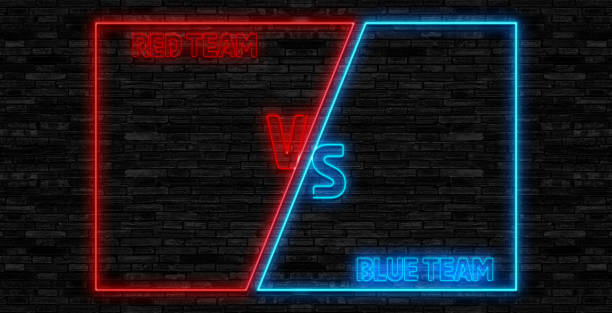 istock Neon versus frame. Battle competition blue and red players team frames. 2084160510