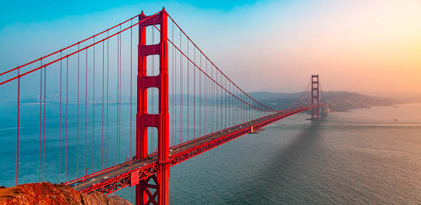 The Golden Gate Bridge in San Francisco, California, USA during the sunset