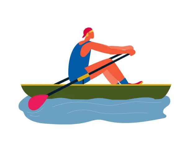 Vector illustration of Academic rowing. Athlete on a boat rows with oars. Isolated background.Vector illustration.