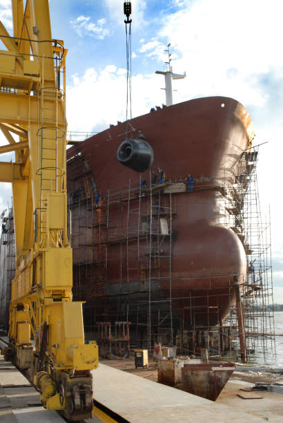 istock Bow of a ship under construction at a shipyard. 2084239592