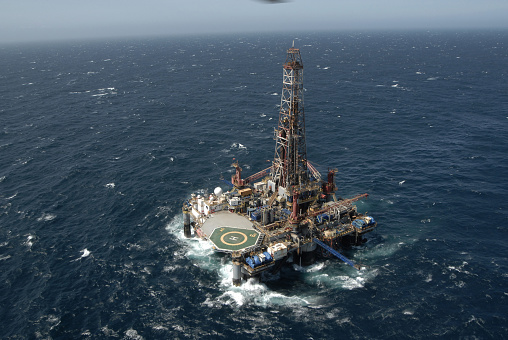 Offshore oil drilling rig, Campos Basin, Brazil.