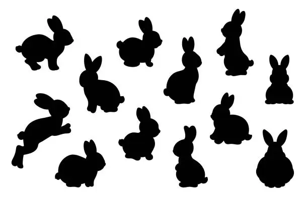 Vector illustration of Set of silhouettes Easter bunny rabbits.