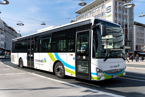 Bielefeld, Germany - March 9, 2024: OWLmobil Iveco Crossway bus