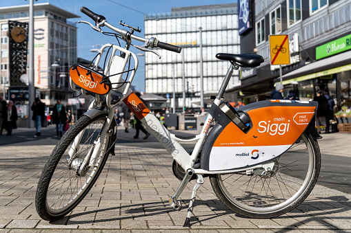 Bielefeld, Germany - March 9, 2024: meinSiggi bike in the city center of Bielefeld