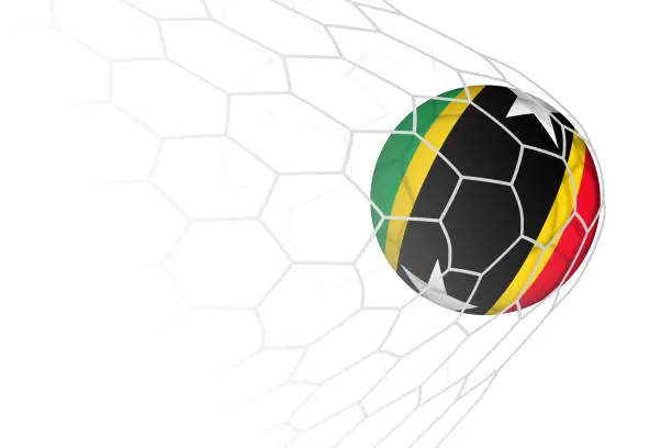 Vector illustration of Saint Kitts and Nevis flag soccer ball in net.