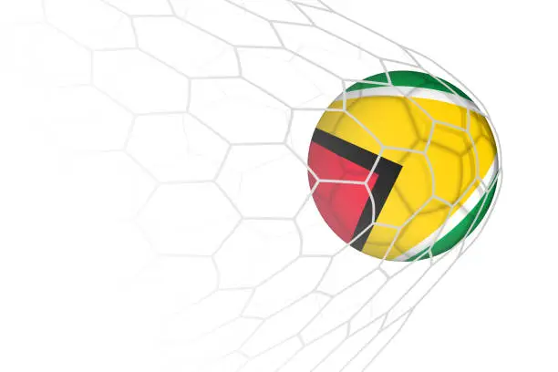 Vector illustration of Guyana flag soccer ball in net.
