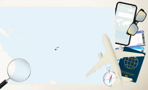 Vector illustration of Fiji map and flag, cargo plane on the detailed map of Fiji with flag.