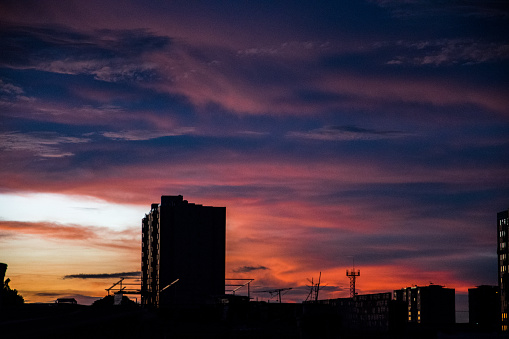 Silhouette of some buildings at sunset city landscape