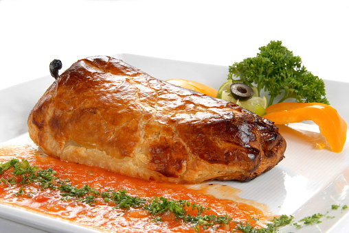 puff pastry stuffed chili in tomato sauce, mexican dish