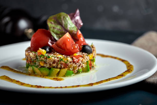 Delicious quinoa salad with avocado and tomatoes. Macro.