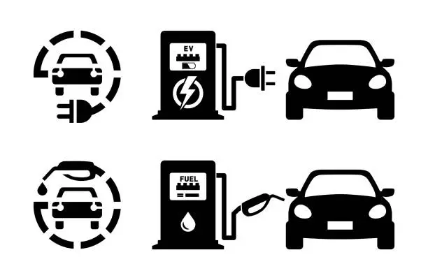 Vector illustration of fuel and electric charging station