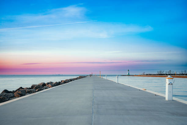 Sunset sky view from Lakeside Park Beach in Ontario, Canada.