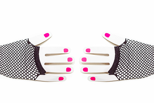 mock-up of a hand with a black accessory - a mesh oversleeve. Fashion & Style