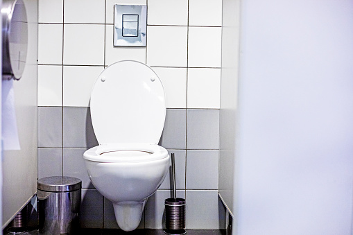 white open toilet in a stylish light interior