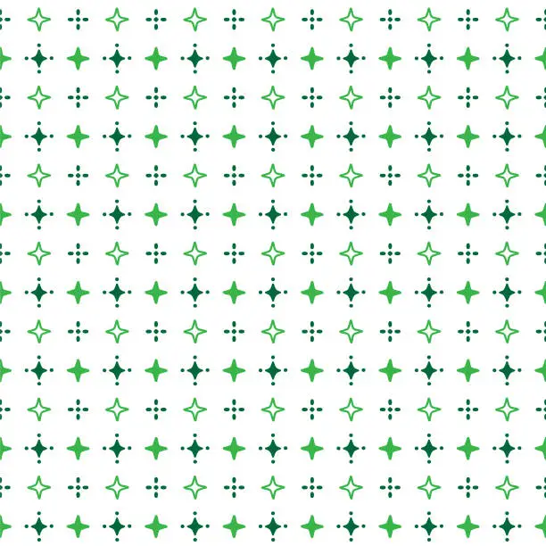 Vector illustration of Seamless Pattern Shining Stars Green On White Background, Christmas Theme