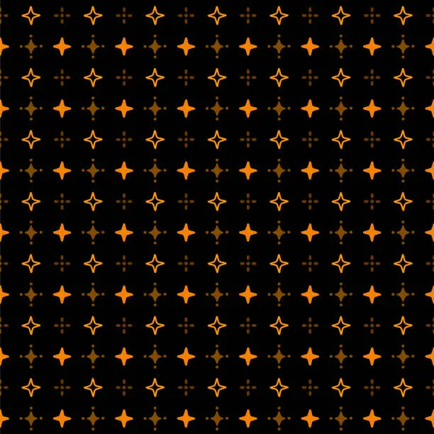 Vector illustration of Seamless Pattern Shining Stars Orange On Black Background