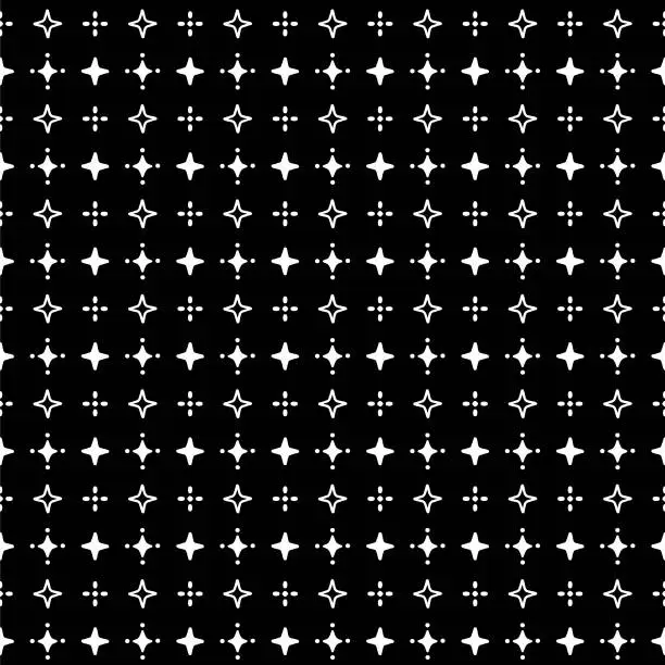 Vector illustration of Seamless Pattern Shining Stars White On Black Background