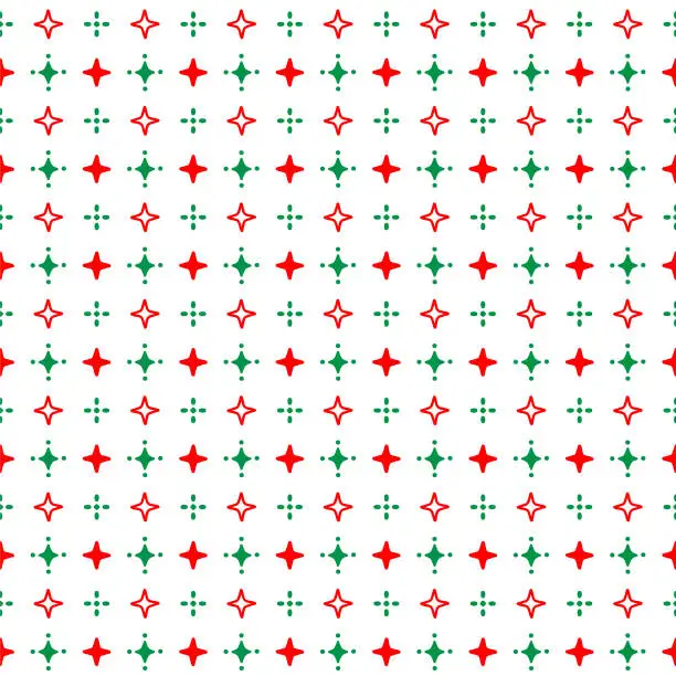Vector illustration of Seamless Pattern Shining Stars Red and Green On White Background, Christmas Theme