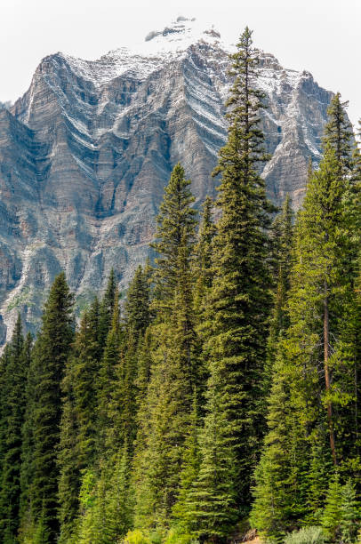 Mountain with snow and sky near Moraine Lake.