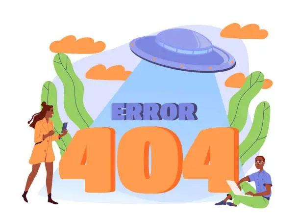 Vector illustration of Error 404 UFO vector poster