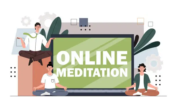 Vector illustration of Online meditation vector concept